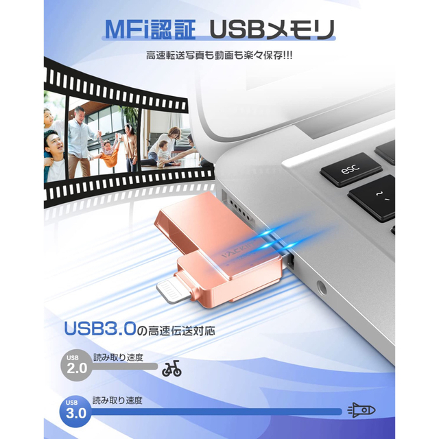 USB メモリー 128GB USBフラッシュドライブ 高速 USB 3.0 スマホ/家電/カメラのPC/タブレット(PC周辺機器)の商品写真