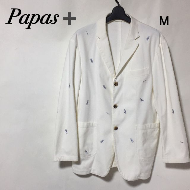 パパスプラス ペンギン＆ロゴ刺繍 ジャケット M/papas+ コットンレーヨン