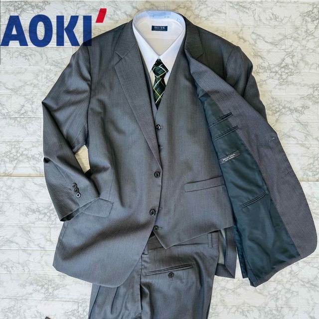 【美品】　アオキ　スーツ　セットアップ　スリーピース　グレー　大きいサイズ　3L