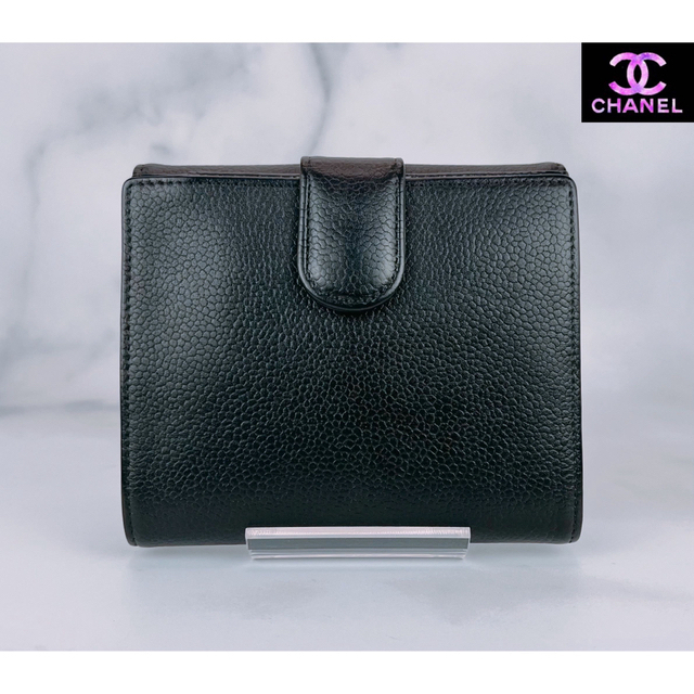 CHANEL(シャネル)の超極美品 CHANEL キャビアスキン Wホックコンパクト財布 ブラック レディースのファッション小物(財布)の商品写真