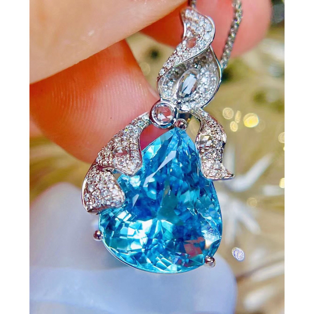 天然アクアマリン ダイヤ ペンダントトップ7.8ct k18 ¥ | www