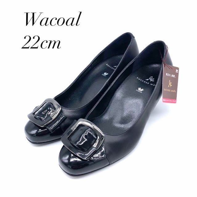 ✨新品未使用品✨ Wacoal 22cm レザー 黒 ベルト パンプス