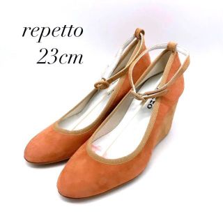 値下げ　3,5万　repetto 23.5 青本革スウェードレザーヒールパンプス