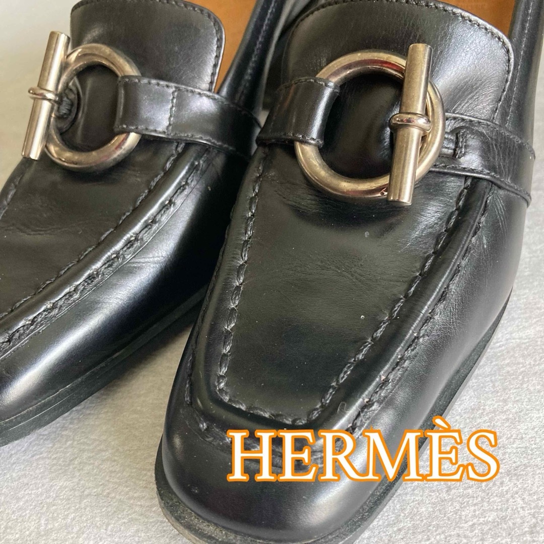 HERMES エルメス ローファー パンプス カーフレザー 黒 ブラック