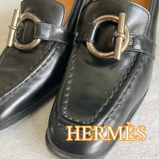 エルメス(Hermes)のHERMES エルメス ローファー パンプス カーフレザー 黒 ブラック(ハイヒール/パンプス)