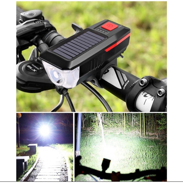 自転車 ライト led 充電式明るいusb ヘッドライトソーラー充電防水残量表示 スポーツ/アウトドアの自転車(その他)の商品写真