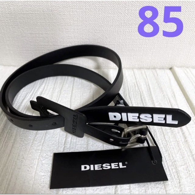 送関込 新品 diesel ディーゼル 革ベルト 85 レザー メンズ 黒