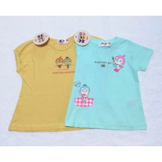 アンパンマン(アンパンマン)の新品　100cm　アンパンマン　女の子半袖Tシャツ2枚セット　ミント×DK y(Tシャツ/カットソー)