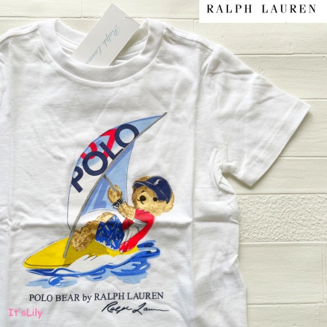 Ralph Lauren(ラルフローレン)の24m90cm   ラルフローレン  半袖　サーフィンベア　白　親子　兄弟 キッズ/ベビー/マタニティのキッズ服男の子用(90cm~)(Tシャツ/カットソー)の商品写真