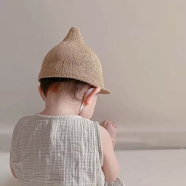 韓国子供服 とんがり麦わら帽子 赤ちゃん お出かけ ベビー ベージュの通販 by selectshop pomul|ラクマ