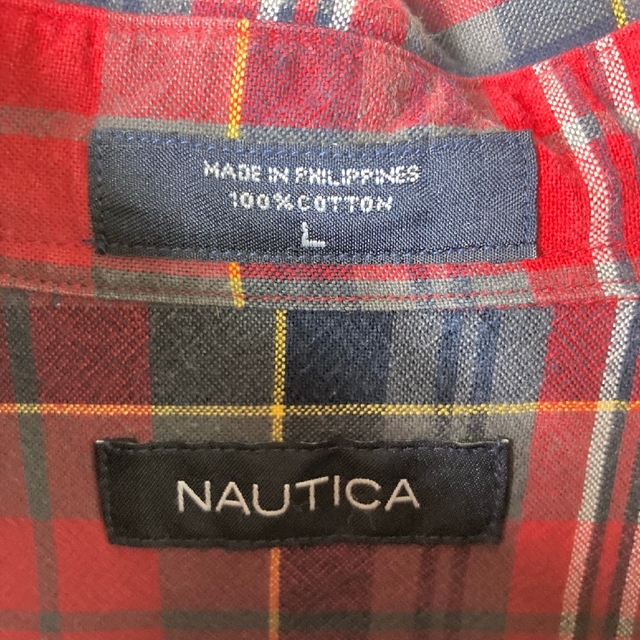 NAUTICA(ノーティカ)のノーティカ チェック ボタンダウン 長袖シャツレッド アメリカ古着 US古着 メンズのトップス(シャツ)の商品写真