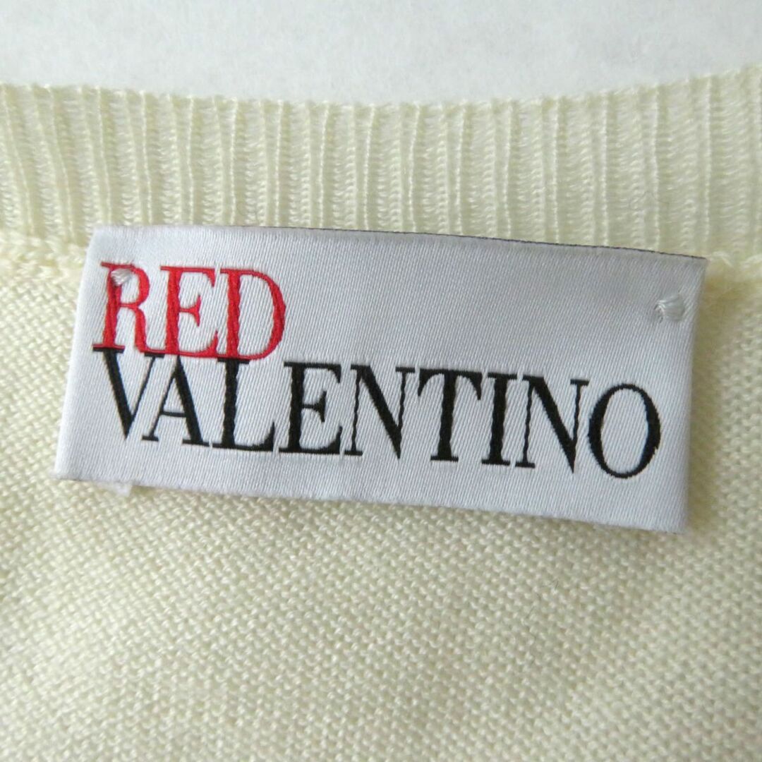 美品◎正規品 RED VALENTINO レッドヴァレンティノ ドットレースリボン付き 長袖 ニットカーディガン アイボリー×ブラック XS 可愛い♪　m10-st30314-17