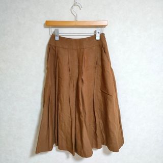 マーガレットハウエル(MARGARET HOWELL)のMARGARET HOWELL 578-8132012 Three Pleat Skirt アイリッシュリネン サイズ1 ロングスカート ブラウン レディース マーガレットハウエル【中古】3-0329M△(ロングスカート)