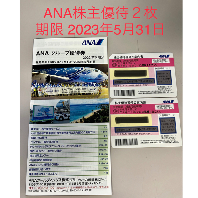 ANA 株主優待 2枚 2023年5月31日まで