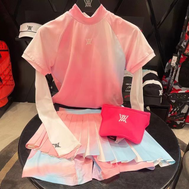 ANEW)アニューゴルフウェアレディース夏 半袖Tシャツ+スカート2点