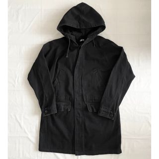 ステューシー(STUSSY)のL ステューシー デニム ミリタリーロングパーカー ジャケット コート ブラック(ミリタリージャケット)