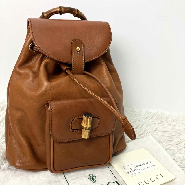 グッチ保管袋付き GUCCI バンブー 黒革ミニリュクサック