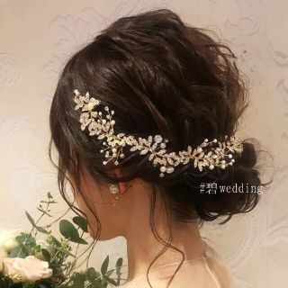 ブライダル 小枝 リーフ ヘッドドレス ヘアアクセサリー ゴールド(ヘッドドレス/ドレス)