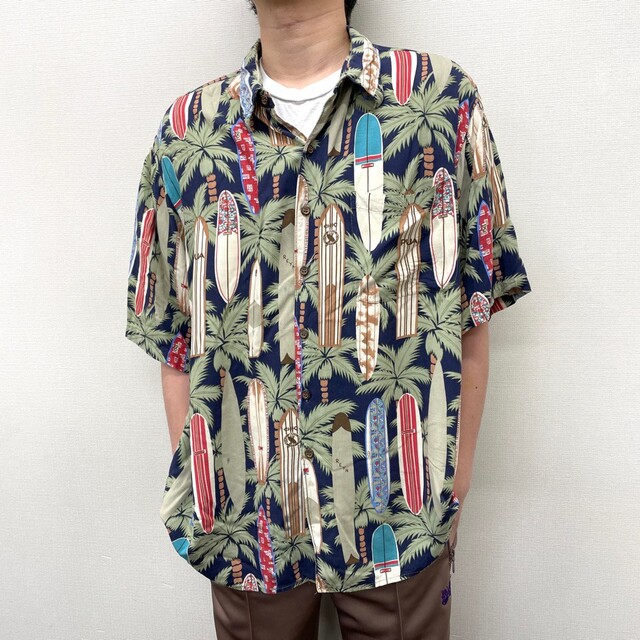 メンズ ハワイアン シャツ アロハ ネイビー 花柄 2XL USA 90s