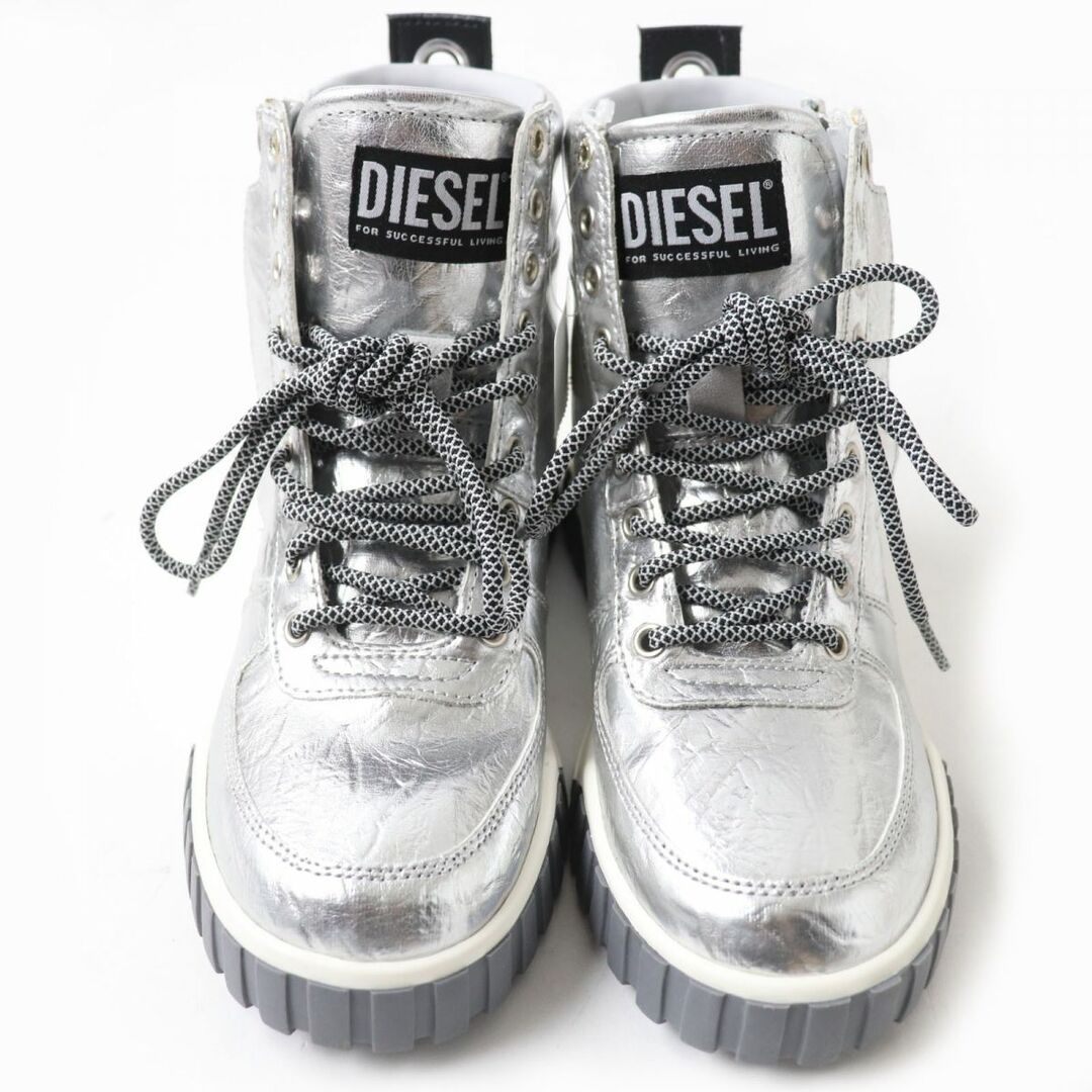 未使用品☆DIESEL ディーゼル S-RUA MID W サイドジップ レースアップ ハイカット スニーカー シルバー 23cm レディース 箱付き J09-st30309-06