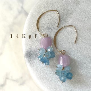 14Kgf／K14gf クンツァイト×アクアマリンピアス／イヤリング 天然石(ピアス)