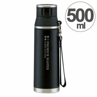 新品　水筒　超軽量500ml　ストラップ付　保温保冷　スケーター　ブラック日本製(その他)