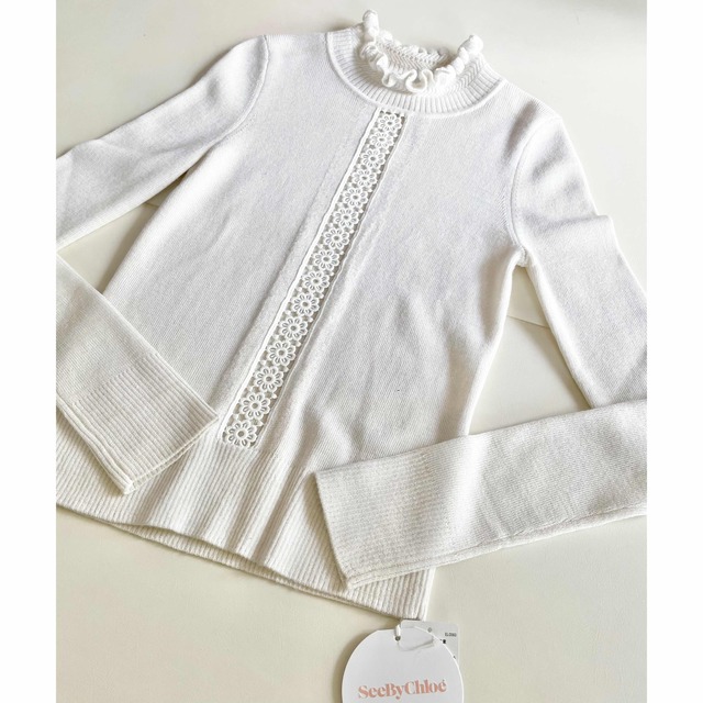 新品】SEE BY CHLOE フラワーレースフリルニット 春新作の 63.0%OFF