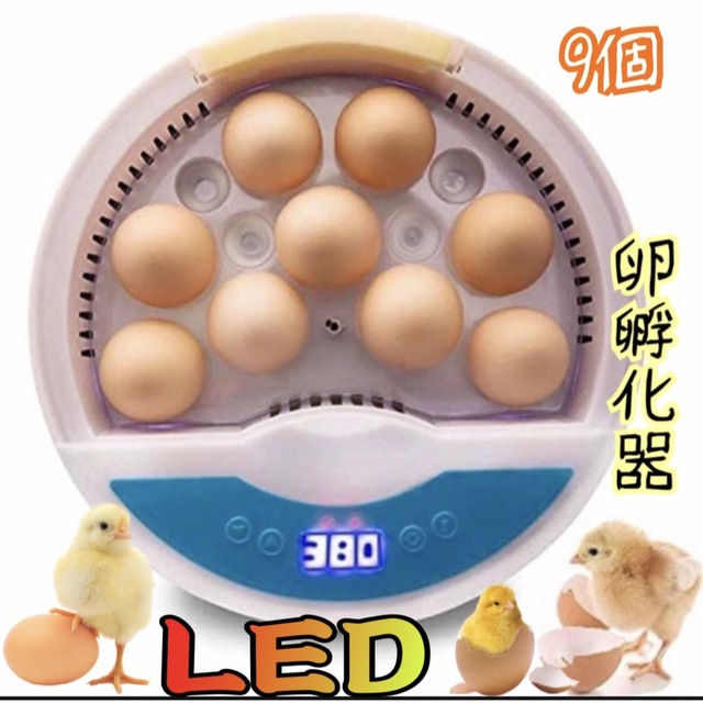 孵化器　孵卵器　インキュベーター　9個　LED点灯　360度照射 日本語説明書付