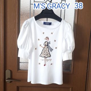 エムズグレイシー(M'S GRACY)のエムズグレイシー　カットソー38女の子モチーフ　ふんわりお袖Tシャツ(カットソー(半袖/袖なし))