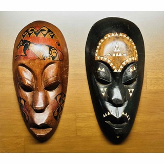 2個セット 壁掛け 木彫りマスク エスニック(彫刻/オブジェ)