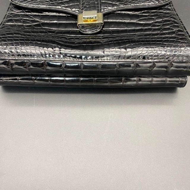 美品】クロコダイル 本革 ターンロック 金具 ハンドバッグ トート