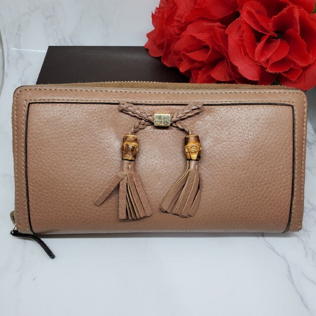 希少】 GUCCI グッチ ラウンドファスナー 長財布 財布 リボン レザー