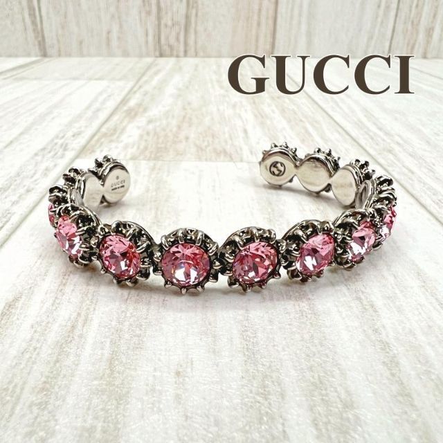 グッチ GUCCI バングル ブレスレット キャットヘッド ラインストーン 豪華