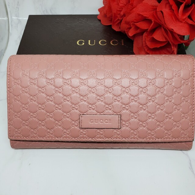 美品】 GUCCI グッチ マイクロ シマ 長財布 財布 ロゴ GG ピンク