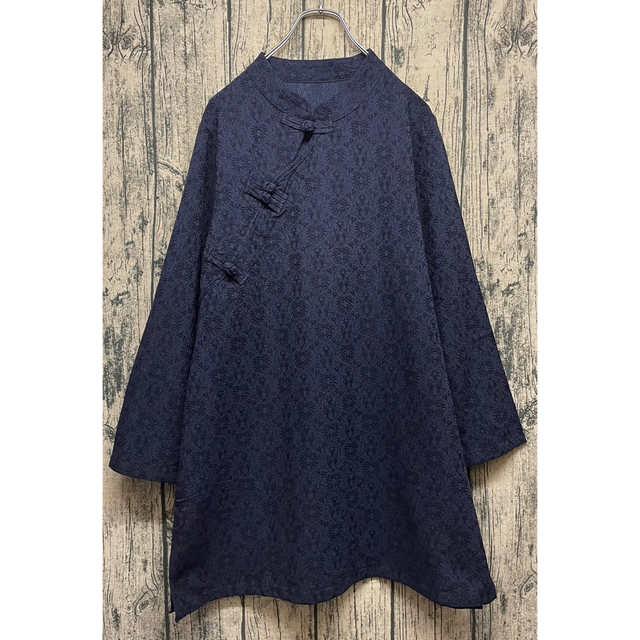 チャイナシャツ ネイビー navy レディースのトップス(シャツ/ブラウス(長袖/七分))の商品写真