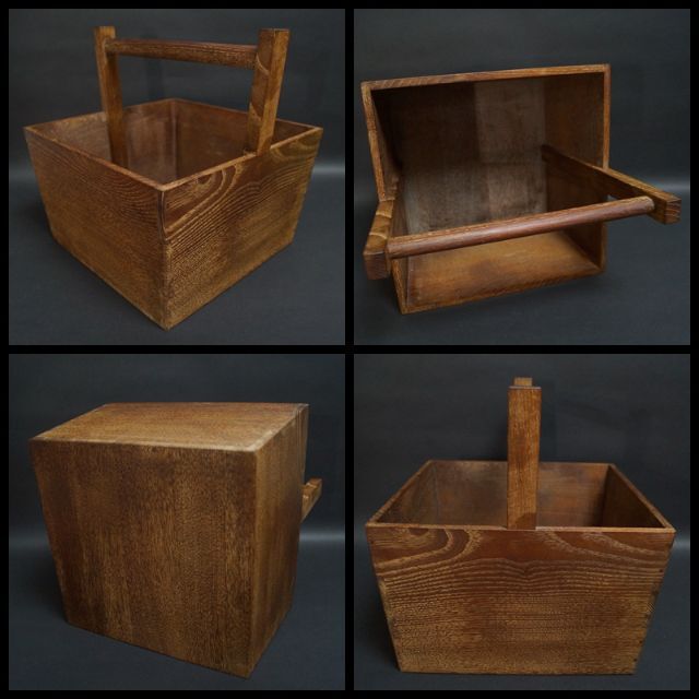 ☆茶道具☆桑製炭箱手付炭斗/鉄製炭割火箸/火箸付 炭道具☆美しい木目