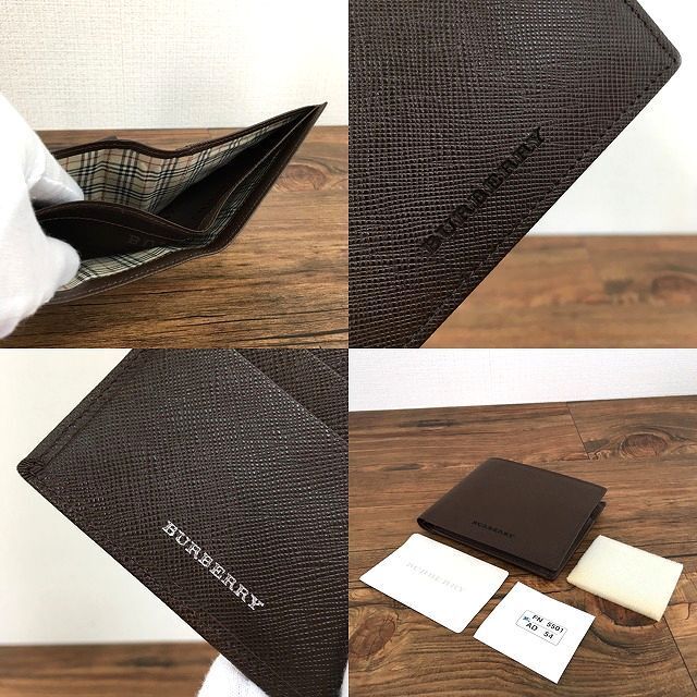 BURBERRY(バーバリー)の未使用品 BURBERRY 二つ折り財布 こげ茶 レザー 244 メンズのファッション小物(折り財布)の商品写真