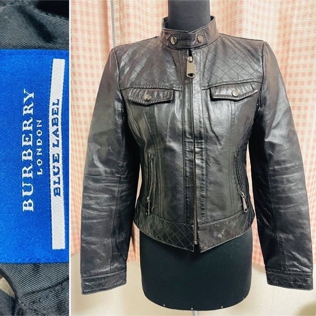 BURBERRY BLUE LABEL(バーバリーブルーレーベル)の美品　バーバリー　ブルーレーベル　豚革　シングルライダース　ジャケット レディースのジャケット/アウター(ライダースジャケット)の商品写真