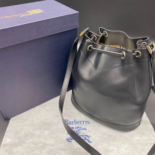 完成品 【極美品】バーバリー ノバチェック 巾着 レザー ミニポーチ
