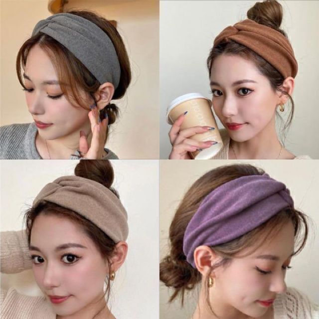 ヘアバンド　クロスターバン　ブラウン　くすみカラー　韓国　おしゃれ　まとめ髪 レディースのヘアアクセサリー(ヘアバンド)の商品写真