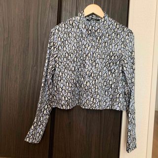 美品 ショート丈ブラウス スペンサージャケット 開襟 花柄 ブラック 黒