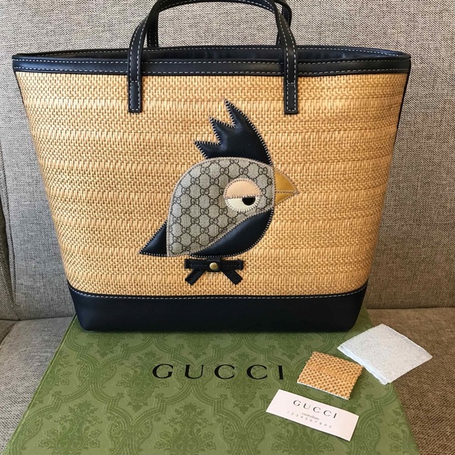 GUCCI グッチ チルドレン パパガッロ トートバッグ レアな麦わら素材