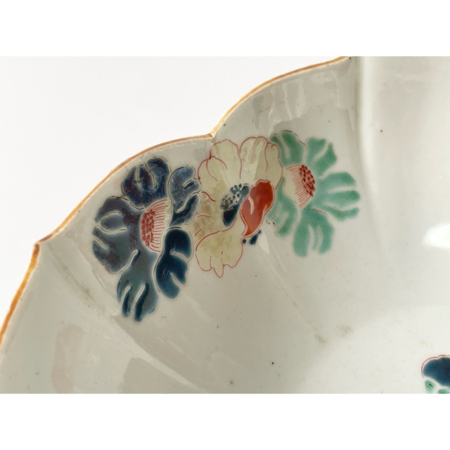 アンティーク 骨董 柿右衛門 古伊万里 輪花縁 輪花皿 鉢 深鉢 菓子鉢 花文様