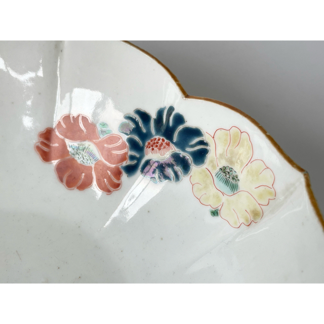 アンティーク 骨董 柿右衛門 古伊万里 輪花縁 輪花皿 鉢 深鉢 菓子鉢 花文様