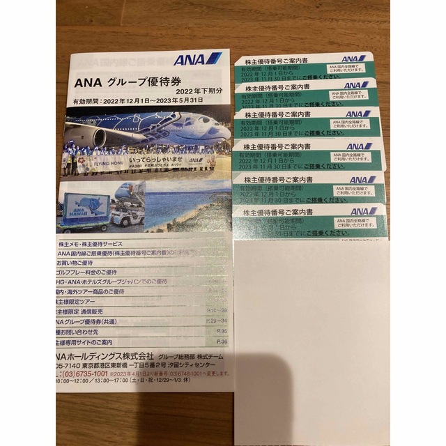 ANA株主優待券6枚と冊子 プチプラ rcc.ae-日本全国へ全品配達料金無料