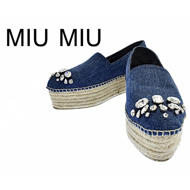 miu miu【美品】ビジュー デニム エスパドリーユ シューズ スニーカー