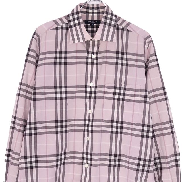 バーバリー ロンドン BURBERRY LONDON シャツ チェック柄 長袖 ロングスリーブ コットン トップス メンズ M ピンク