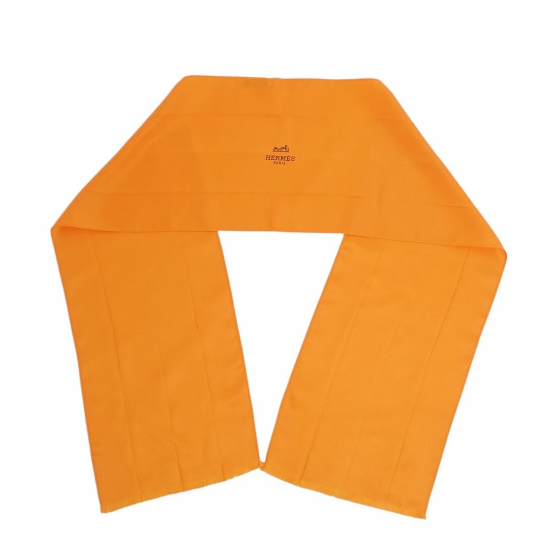 オールシーズン付属品美品 エルメス HERMES スカーフ タイ ストール ロゴ柄 シルク100％ フランス製 レディース オレンジ
