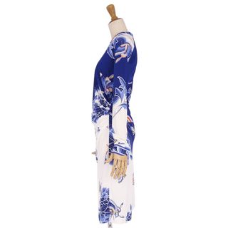 美品 レオナール LEONARD PARIS ワンピース ドレス ロングスリーブ 総柄 ジャージー トップス レディース 38(M相当) ブルー/ホワイト