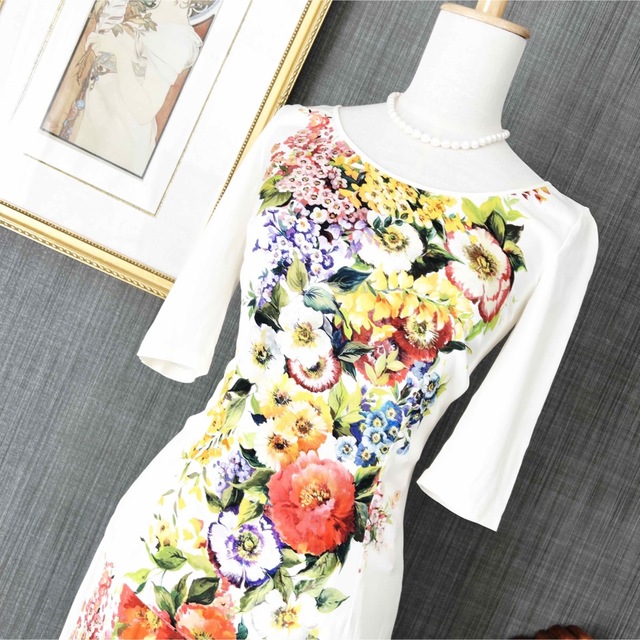 総合ランキング1位 DOLCE&GABBANA 花柄マヨルカ シルクワンピース 40